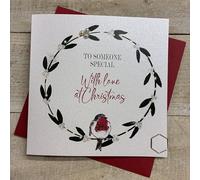WHITE COTTON CARDS SOMEONE SPECIAL - WREATH WITH ROBIN CHRISTMAS CARD (C25-19)