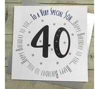 WHITE COTTON CARDS Son 40th Large Birthday Card, Leather Words Design, Handmade (XMTA40-s)