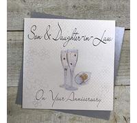 White Cotton Cards Son and Daughter-in-Law on Your Anniversary Champagne Glasses, WB173