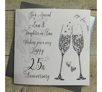 WHITE COTTON CARDS Son & Daughter-in-Law 25th Anniversary Card, Silver, Bubbles & Flutes Handmade DT125-SD