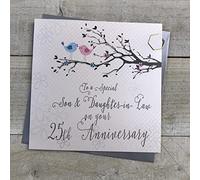 WHITE COTTON CARDS Son & Daughter-in-Law 25th Wedding Anniversary Card Birds and Tree branch