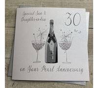 WHITE COTTON CARDS SON & DAUGHTER-IN-LAW - 30TH PEARL ANNIVERSARY CARD, HANDMADE (DAA30-SD)