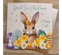 WHITE COTTON CARDS SON & FIANCEE - EASTER BUNNY CARD (E26-5-SFEE)