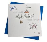 WHITE COTTON CARDS SON - GOOD LUCK AT HIGH SCHOOL FIRST DAY CARD, HAND FINISHED (S523-S)