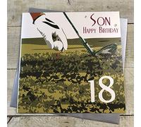 WHITE COTTON CARDS Son Happy 18, Handmade Large 18th Birthday Card (Golf)