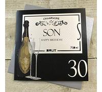 WHITE COTTON CARDS Son Happy 30. Handmade 30th Birthday Card, Code BA30-S, Champagne