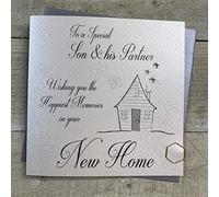 WHITE COTTON CARDS SON & HIS PARTNER NEW HOME CARD, HANDMADE (SS252-SONP)