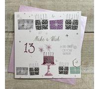 WHITE COTTON CARDS SPARKLER CAKE & LOTS OF PRESSIES - 13TH BIRTHDAY CARD, HAND FINISHED (D327-13)