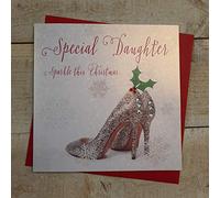 White Cotton Cards Special Daughter Sparkle This Christmas.Handmade Christmas Card (Shoes)