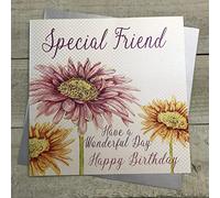 WHITE COTTON CARDS Special Friend Happy Handmade Large Birthday Card Flower, Pink, XLWB15,22cm x 22cm