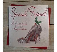 White Cotton Cards Special Friend Its Time to Sparkle Happy Handmade Christmas Card (Shoes)