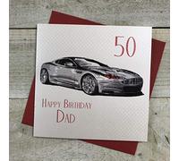 WHITE COTTON CARDS Sports Car 50 Happy Dad Handmade 50th Birthday Card, SB51-50