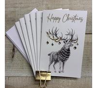 WHITE COTTON CARDS STAG WITH BAUBLES - PACK OF 6 CHRISTMAS CARDS (N95-C25-4)