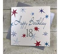 white cotton cards "Stars, 18 Happy Birthday Handmade 18th Birthday Card, White, WB182-18