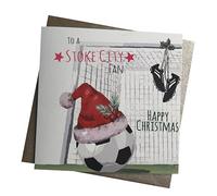 WHITE COTTON CARDS STOKE CITY - FOOTBALL & SANTA HAT - FOOTBALL CHRISTMAS CARD (FFX62)