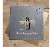 WHITE COTTON CARDS TEAL CHAMPAGNE - SPECIAL DAY 40TH BIRTHDAY CARD, HAND FINISHED (DG18-40)