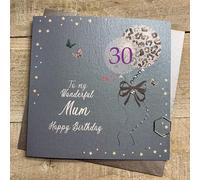 WHITE COTTON CARDS TEAL & GOLD BALLOONS - 30TH - MUM BIRTHDAY CARD, HAND FINISHED (DG9-30)