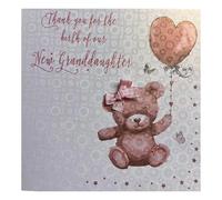 WHITE COTTON CARDS THANK YOU FOR OUR NEW GRANDDAUGHTER - PINK TEDDY NEW BABY CARD, HAND FINISHED (B270)