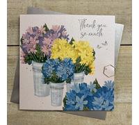 WHITE COTTON CARDS THANK YOU GREETING CARD - LOTS OF HYACINTHS DESIGN. HAND FINISHED (DP74)