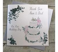 White cotton cards Thank You Mum and Dad On Our Wedding Day Large Handmade Wedding Thank You Card, White, (XLWB201 NEW),22cm x 22cm
