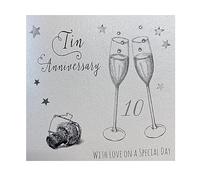 WHITE COTTON CARDS Tin Love On Your Special Day Handmade 10th Anniversary Card, WA10,16cm x 16cm