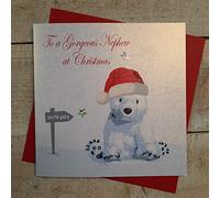 WHITE COTTON CARDS To A Gorgeous Nephew Handmade Christmas Card (Polar Bear) Code x14-48