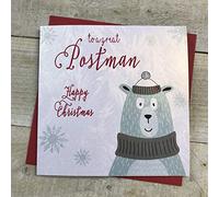 WHITE COTTON CARDS To a great Postman-Happy Christmas-Bear C20-1