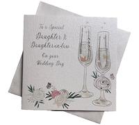 WHITE COTTON CARDS To a Special Daughter-in-Law Day Handmade Wedding Card with Champagne Glasses, PD175