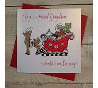 WHITE COTTON CARDS To a Special Grandson Way Handmade Christmas Card (Santa's Sleigh)