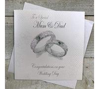 White Cotton Cards To A Special Mum and Dad Congratulations Day Handmade Wedding Card, White, PD166