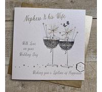 WHITE COTTON CARDS To a Special Nephew & his Wife on your Wedding Day, Handmade Wedding Card, Flutes Design (PD177-NEP)