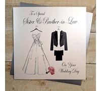 WHITE COTTON CARDS To a Special Sister & Brother-in-Law Day, Handmade Wedding Card (Large, Code XPD209)