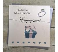 WHITE COTTON CARDS TO A Special Son & Fiancee, Handmade Large Engagement Card, Code XLL62, Green