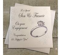 WHITE COTTON CARDS to A Special Son & Fiancée On Your Engagement, Handmade Engagement Card - Code PD9S,beige|peach|black|brown,16cm x 16cm