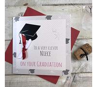 WHITE COTTON CARDS To A VERY CLEVER NIECE ON YOUR GRADUATION, Handmade Graduation Card - Code G15-N,White,16cm x 16cm
