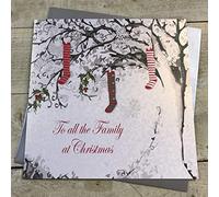 White Cotton Cards To All The Family, Handmade Large Christmas Card. Stockings (Code xx14-52)