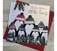 White Cotton Cards TO ALL THE FAMILY - PENGUINS CHRISTMAS CARD, HAND FINISHED (C23-35)