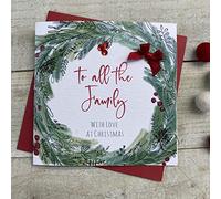 White Cotton Cards TO ALL THE FAMILY WREATH - CHRISTMAS CARD, HANDMADE (C22-29 & XC22-29)