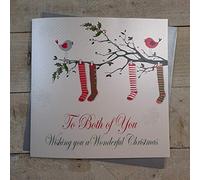 White Cotton Cards To Both Of You Wishing You A Wonderful, Handmade Large Christmas Card (Code xx14-80)