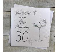 White Cotton Cards To Mum and Dad on your Pearl Handmade 30th Anniversary Card, BD130M