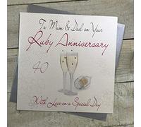 white cotton cards To Mum and Dad on Your Ruby Anniversary, Handmade Large 4Oth Ruby Anniversary Card Champagne, XLWA40M