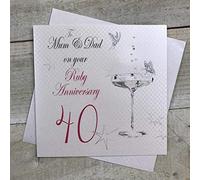 WHITE COTTON CARDS To Mum and Dad on your Ruby Handmade 40th Anniversary Card, BD140M
