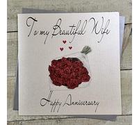 white cotton cards To My Beautiful Wife Happy Anniversary Handmade Large Anniversary Card Roses, Red, XLWB47