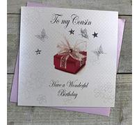 White Cotton Cards"to My Cousin Have A Wonderful Birthday" Handmade Birthday Card, BD93, white|grey|black, 16cm x 16cm