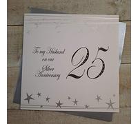 WHITE COTTON CARDS To My Husband 25, Handmade Large 25th Anniversary Card (Big Twist Range, Silver)