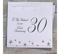 White Cotton Cards To My Husband 30, Handmade Large 30th Anniversary Card (Big Twist Range, Pearl)