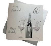 white cotton cards "To My Husband 60 Happy Birthday, Champagne Flutes Handmade Card, XPD28-60
