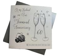 WHITE COTTON CARDS To My Husband On Our Diamond, Handmade 60th Anniversary Card (Code WA60H),16cm x 16cm