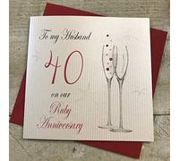 White Cotton Cards To My Husband On Our Ruby, Handmade 45th Anniversary Card (Champagne Flutes, Code P45H)