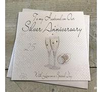 White Cotton Cards To My Husband On Our Silver, Handmade 25th Anniversary Card (Code WA25H)